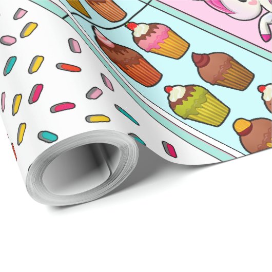 Strooien, Eenhoorns en Cupcakes Gift Wrap Cadeaupapier (Rol Hoek)