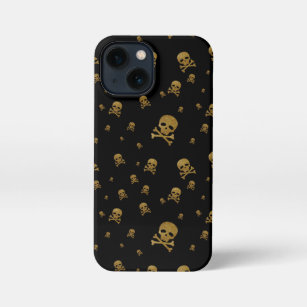 Strooisel Golden Glitter Pirates Skulls on Black iPhone 13 Mini Hoesje