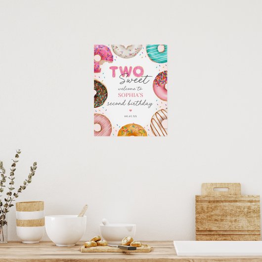 Strook Donut 2e Verjaardag Welkomstbord Poster (Keuken)