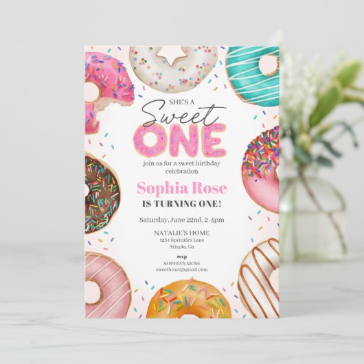 Strook Donut Sweet ONE 1e verjaardagsfeestje Kaart (Staand voorkant)