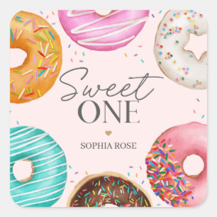 Strook Donut Sweet ONE 1e verjaardagsfeestje Vierkante Sticker