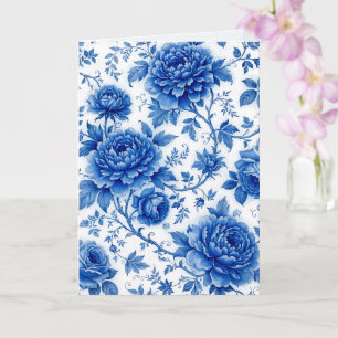 Stroom Blauwe Bloemen Rozen Pioenrozen Kobaltblauw Kaart