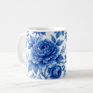Stroom Blauwe Bloemen Rozen Pioenrozen Kobaltblauw Koffiemok