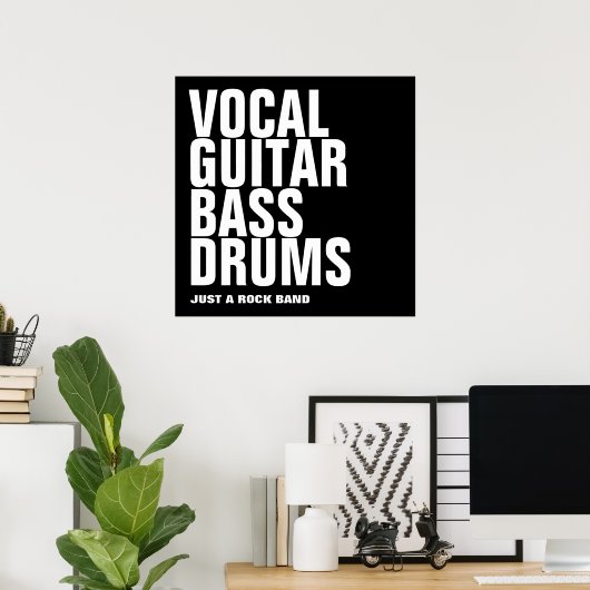 Stroom, gitaar, bas, drums.. rots. poster (Thuiskantoor)