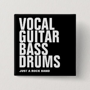 Stroom, gitaar, bas, drums.. rots. vierkante button 5,1 cm