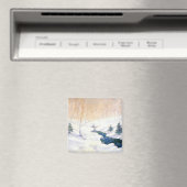 Stroom in een besneeuwd winterlandschap (Kerstkuns Magneet (Insitu (Vaatwasser))