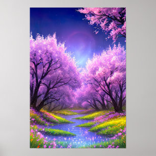 Stroom langs Cherry Blossom Alley Poster