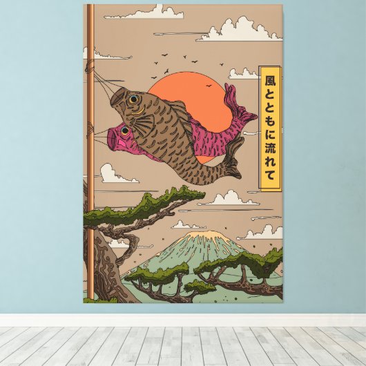 Stroom met de wind Koinobori Canvas Afdruk (Insitu (Houten vloer))