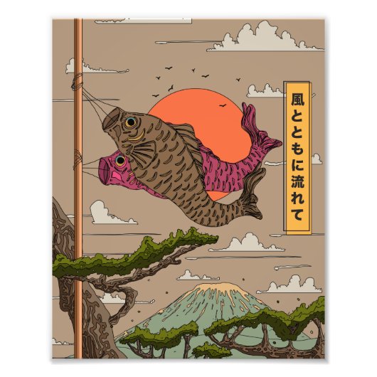 Stroom met de wind Koinobori Foto Afdruk (Voorkant)