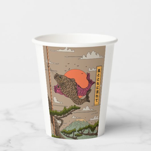 Stroom met de wind Koinobori Papieren Bekers (Voorkant)