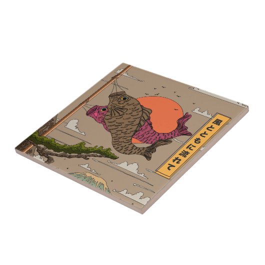 Stroom met de wind Koinobori Tegeltje (Zijkant)