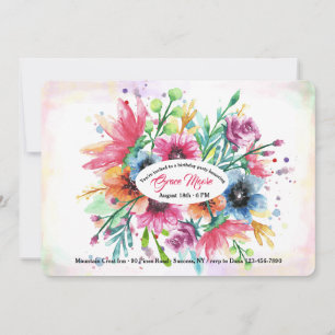 Stroom van Aquarel Bloemen Uitnodiging