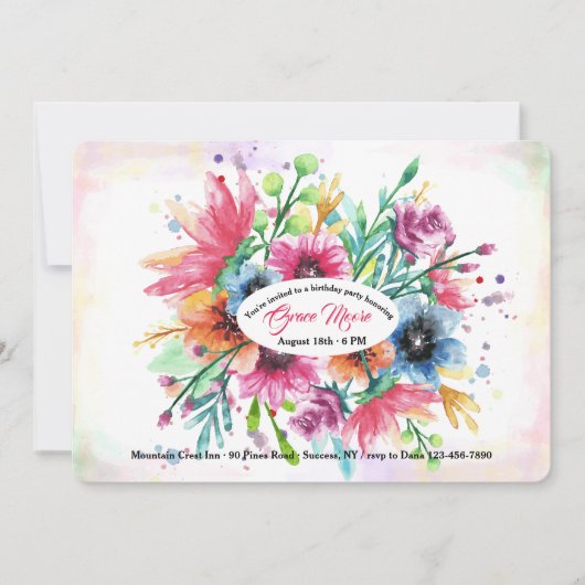 Stroom van Aquarel Bloemen Uitnodiging (Voorkant)