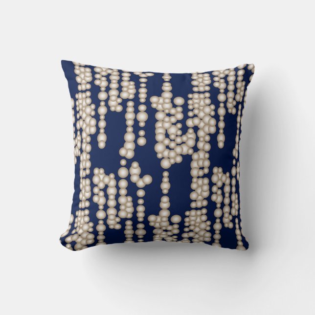 Stroom van bellen, wit op marineblauw kussen (Voorkant)
