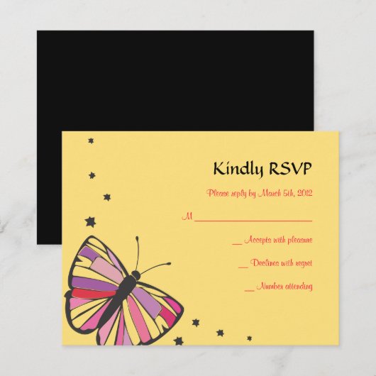 STROOMBUTTERFLY Bat Mitzvah Reply Card RSVP Kaartje (Voorkant / Achterkant)
