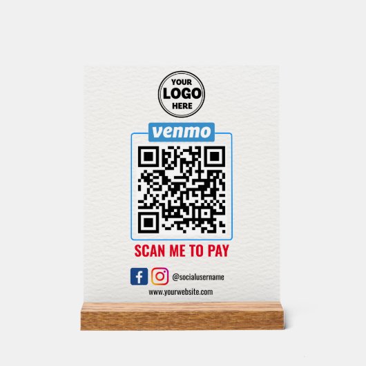 Stroomlijn betalingen met aangepaste Logo Venmo QR Acryl Bord (Voorkant)