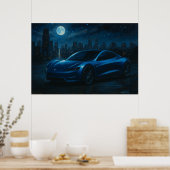 Stroomlijn Elektrische Auto Onder Volle Maan Poster (Keuken)