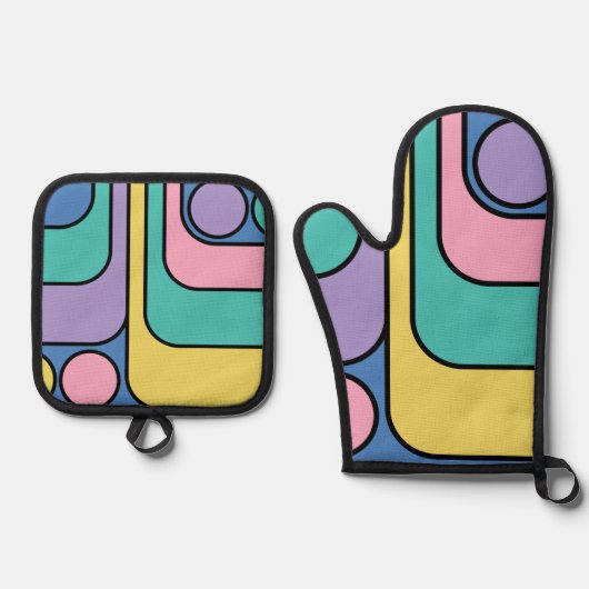 Stroomlijn moderne retro stijl geometrisch ontwerp ovenwant & pannenlap set (Voorkant)