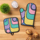 Stroomlijn moderne retro stijl geometrisch ontwerp ovenwant & pannenlap set (Top down)