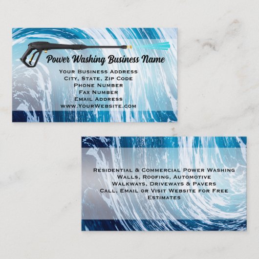 Stroomwasdruk Blauwe golfmeter Visitekaartje (Voorkant / Achterkant)