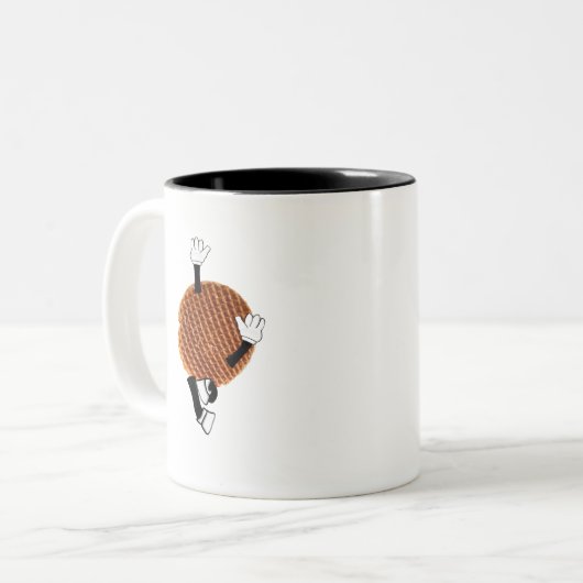 Stroopwafel springen voor vreugde. tweekleurige koffiemok (Voorkant links)