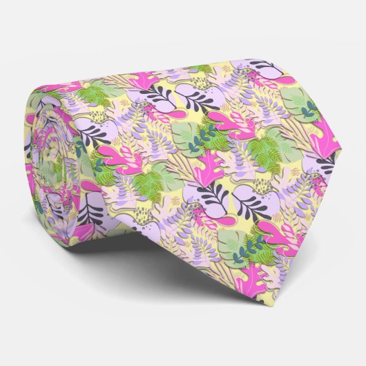 Stropdas: Abstracte bladeren (geel) Stropdas (Opgerold)