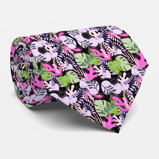 Stropdas: Abstracte bladeren (zwart) Stropdas (Opgerold)