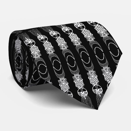 Stropdas  African Masks Zwart Wit 2 (Opgerold)