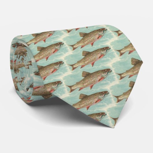 Stropdas - , Antiek afdrukken - bruine forel (Opgerold)