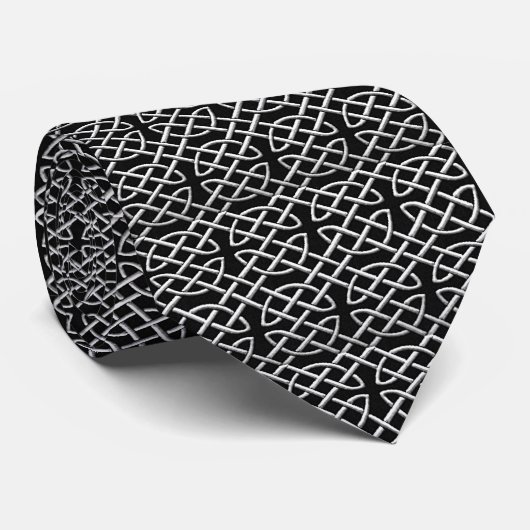 Stropdas Black and Silver Celtic Knot Pattern (Opgerold)