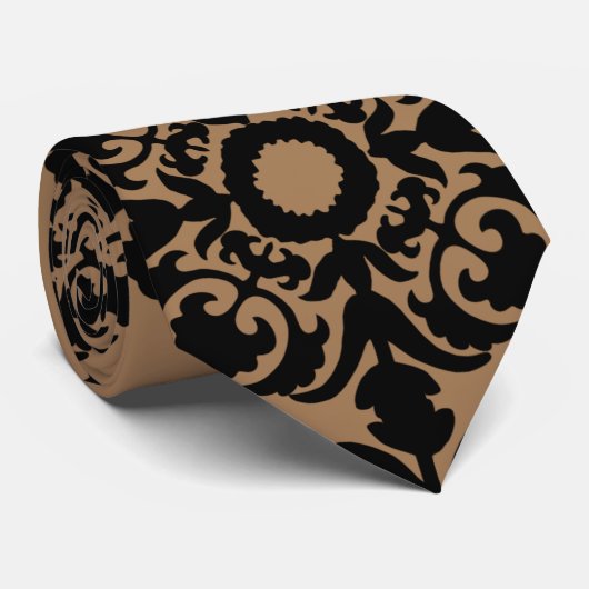 Stropdas - Black Pattern Tan Black (Opgerold)