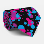 Stropdas Blauw, Roze, Groene Verf Splatter (Opgerold)