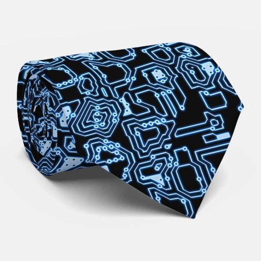 Stropdas Blauwe en zwarte Abstracte computercircui (Opgerold)