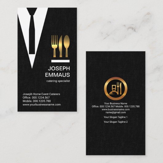 Stropdas Catering van Black Cloth Texture Suit Visitekaartje (Voorkant / Achterkant)