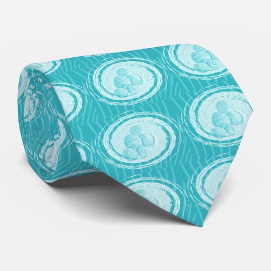 Stropdas Cirkel & schelpen - Aqua (Opgerold)