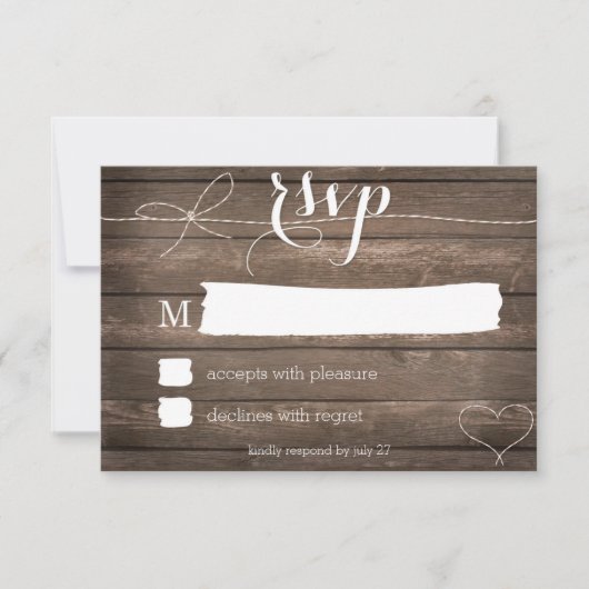 Stropdas de Knot Rustic Wood Wedding RSVP Card (Voorkant)