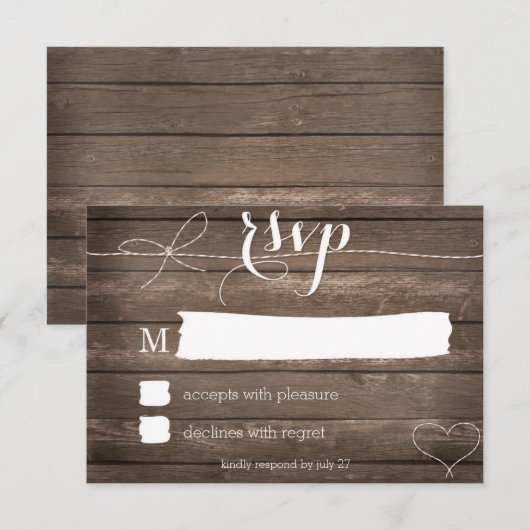 Stropdas de Knot Rustic Wood Wedding RSVP Card (Voorkant / Achterkant)