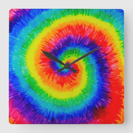 Stropdas Die Rainbow in Alcohol Ink Vierkante Klok (Voorkant)