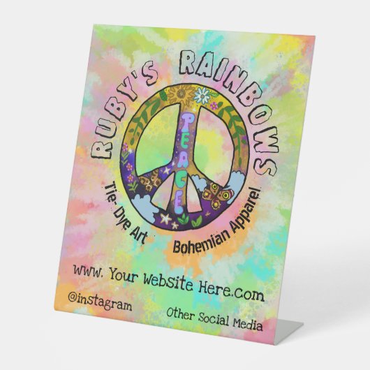 Stropdas-Dye Art en Bohemen Appreal Pedestal Sign Reclamebord Met Voetstuk (Voorkant)