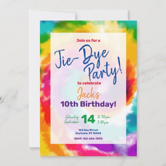Stropdas-Dye Colorful Fun Birthday Invitation Kaart (Voorkant)