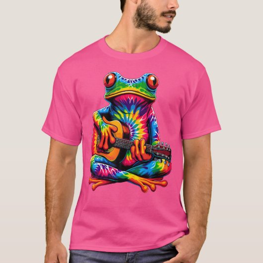 Stropdas-Dye Frog Spelen Gitaar Peace Sign Hippie T-shirt (Voorkant)