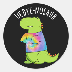 Stropdas-dye-nosaur Funny Dinosaur Pun Dark BG Ronde Sticker