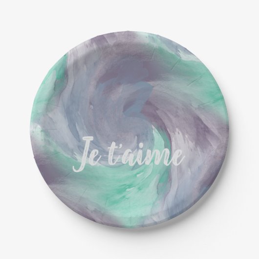 Stropdas-Dye Paarse Green Painterly Waterverf in L Papieren Bordje (Voorkant)