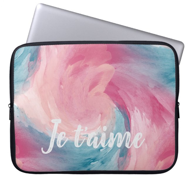 Stropdas-Dye Pink en Blue Painterly Waterverf in L Laptop Sleeve (Voorkant)