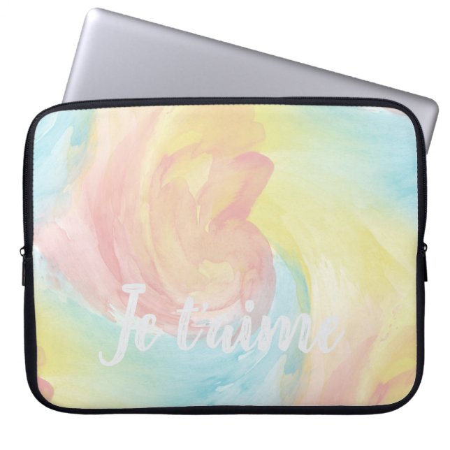 Stropdas-Dye Retro Pastel Painterly Waterverf in L Laptop Sleeve (Voorkant)