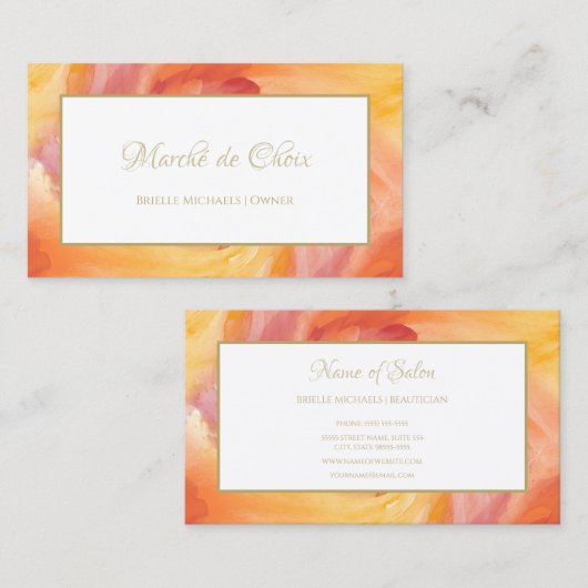 Stropdas-Dye Rood Sinaasappel Painterly Waterverf  Visitekaartje (Voorkant / Achterkant)