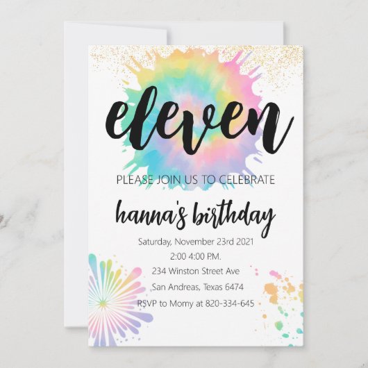 Stropdas-Dye Verjaardagsuitnodiging Gouden Uitnodi Kaart (Voorkant)