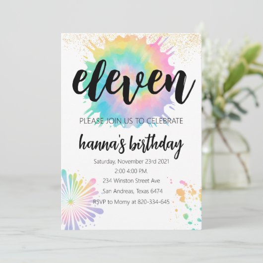 Stropdas-Dye Verjaardagsuitnodiging Gouden Uitnodi Kaart (Staand voorkant)