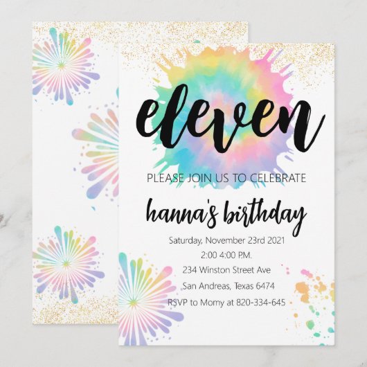 Stropdas-Dye Verjaardagsuitnodiging Gouden Uitnodi Kaart (Voorkant / Achterkant)