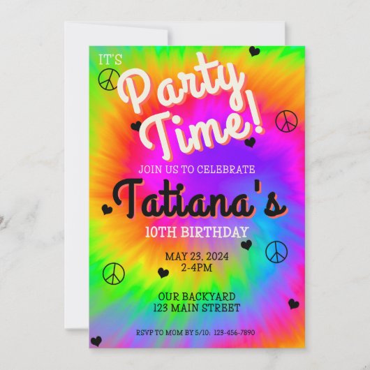 Stropdas-Dye verjaardagsuitnodiging, zo groovy! Kaart (Voorkant)